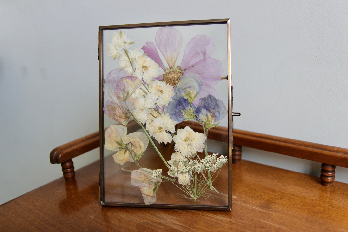 Pressed Flower Frame with Delphinium, Cosmo, and Sweet Peas
