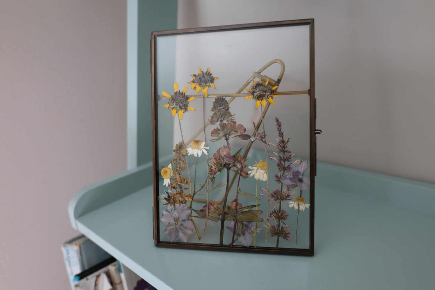 Pressed Flowers in Antique Brass Frame, 5 in. x 7 in.
