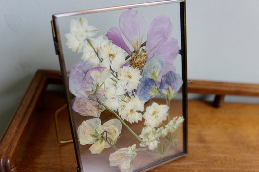 Pressed Flower Frame with Delphinium, Cosmo, and Sweet Peas