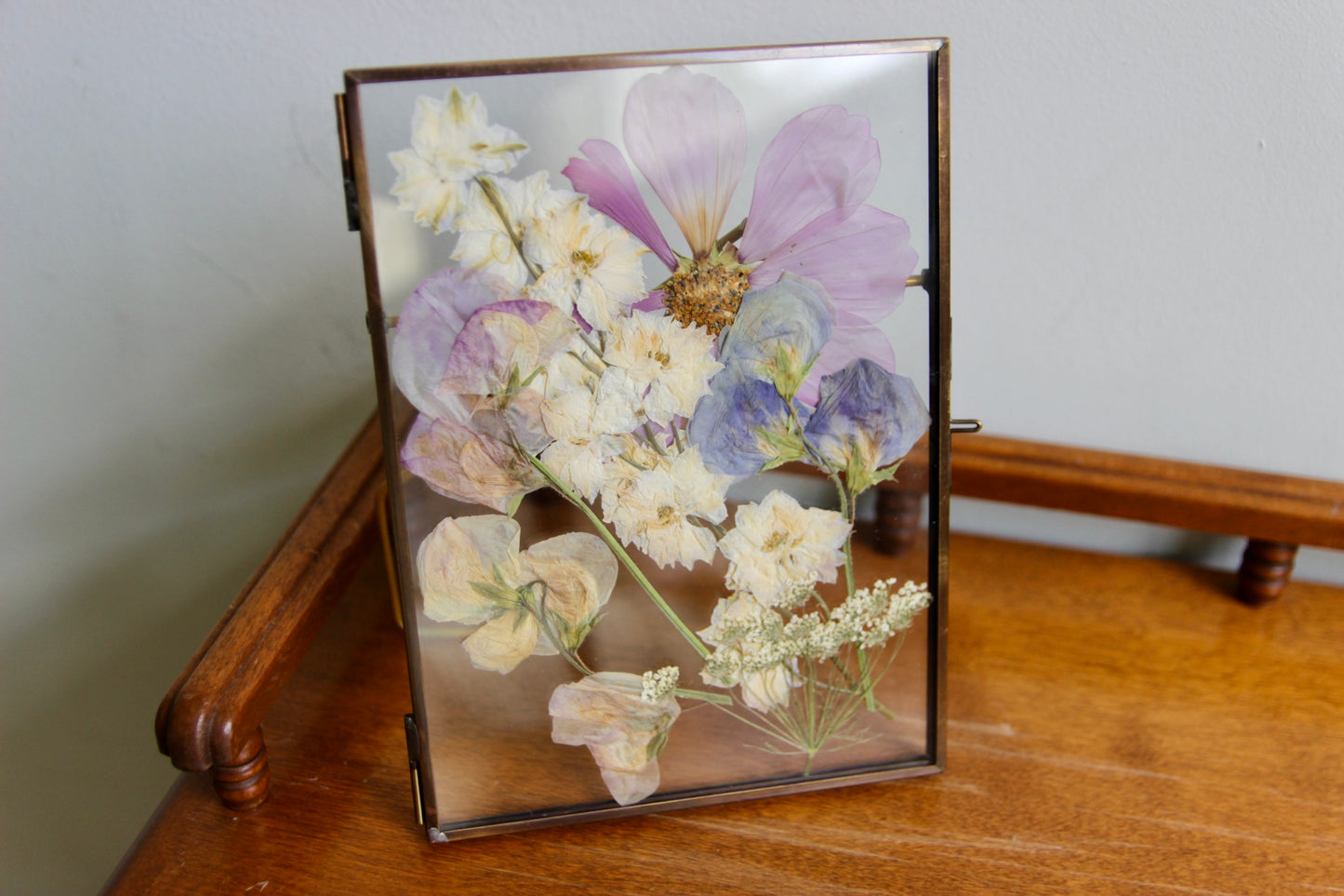 Pressed Flower Frame with Delphinium, Cosmo, and Sweet Peas