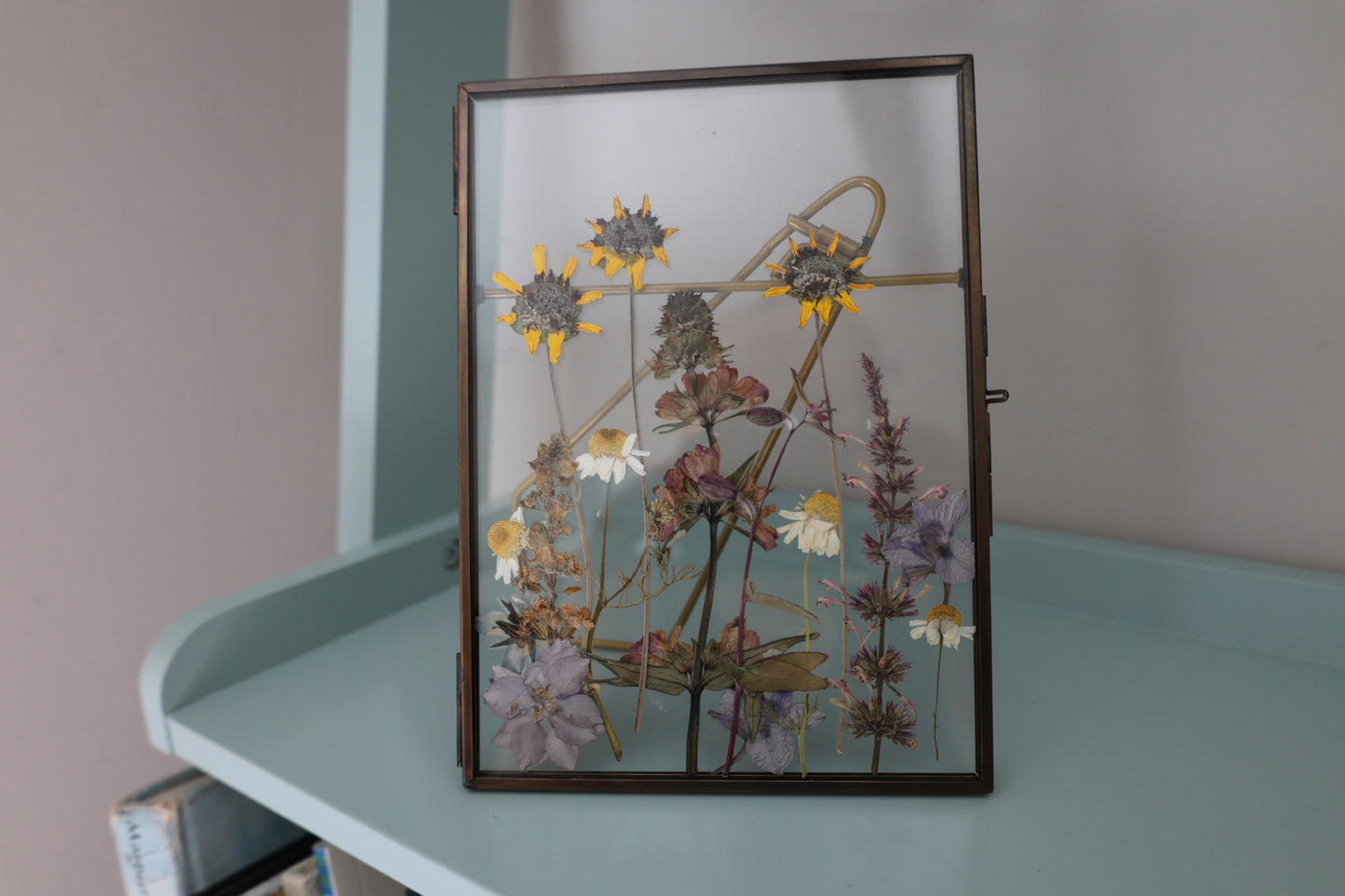 Pressed Flowers in Antique Brass Frame, 5 in. x 7 in.