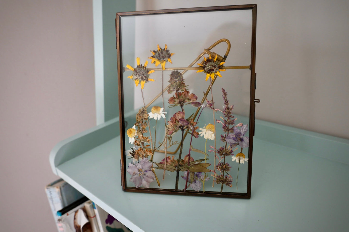 Pressed Flowers in Antique Brass Frame, 5 in. x 7 in.