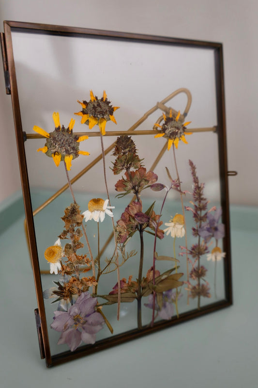 Pressed Flowers in Antique Brass Frame, 5 in. x 7 in.