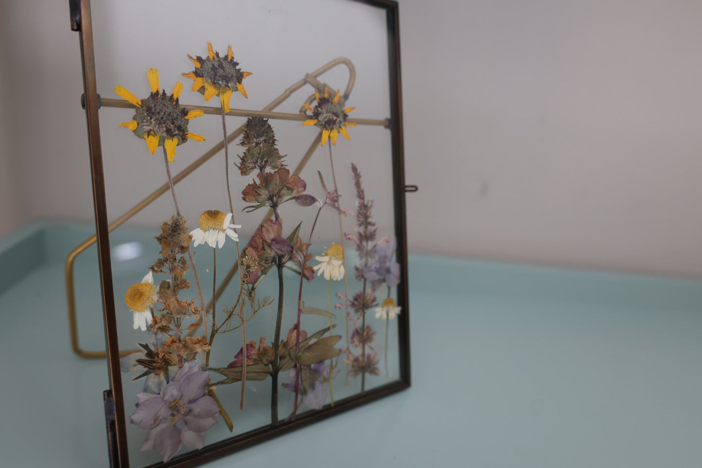 Pressed Flowers in Antique Brass Frame, 5 in. x 7 in.