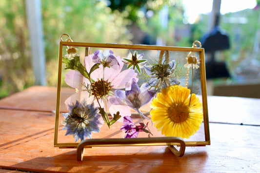 Pressed Flower Art in Gold Frame, 4”x6”