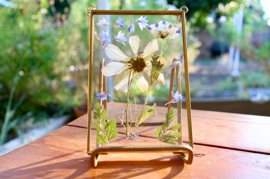 Pressed Flowers in Gold Frame, 4”x6”