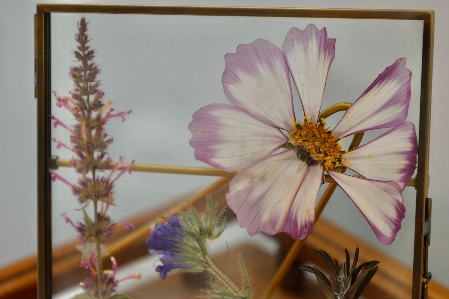 Pressed Flower Frame with Real Flowers in Antique Brass, 5"x7"