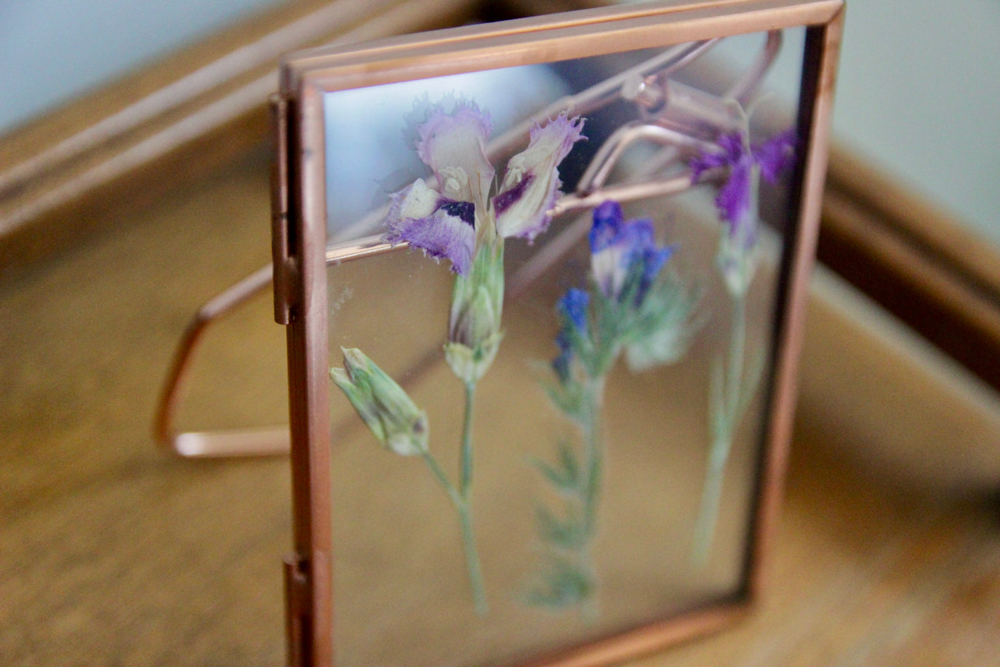 Pressed Flowers with Real Flowers in Rose Gold Frame, 3"x4"